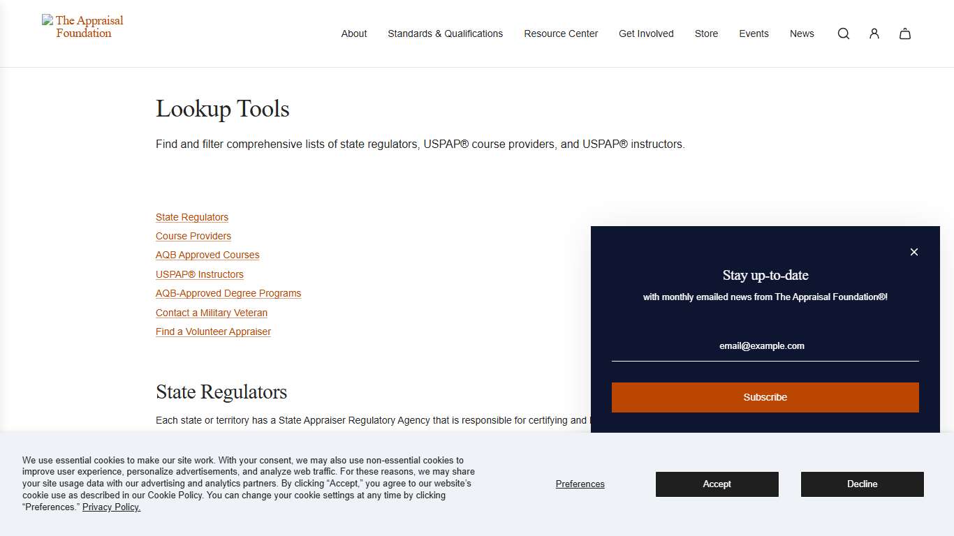 Lookup Tools – The Appraisal Foundation