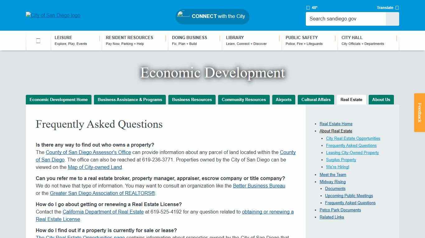 Frequently Asked Questions City of San Diego Official Website